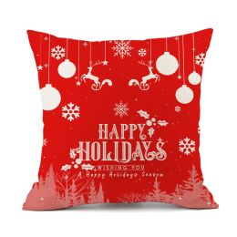 Christmas Elk Santa Claus Red Festive Printed Linen Cushion