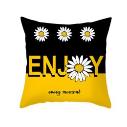 Modern Yellow Daisy Flower Cushion Cover Creative Letter Print Pillow Case